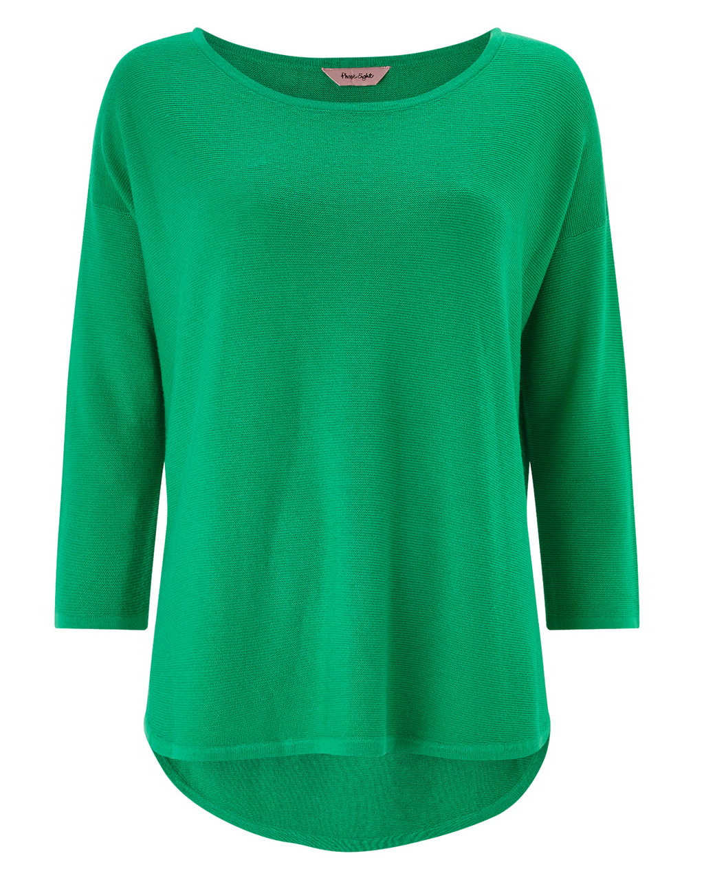 Megg Curve Hem Jumper - neckline: round neck; pattern: plain; length: below the bottom; style: standard; predominant colour: emerald green; occasions: casual; fit: slim fit; sleeve length: 3/4 length; sleeve style: standard; texture group: knits/crochet; pattern type: fabric; fibres: viscose/rayon - mix; season: a/w 2015