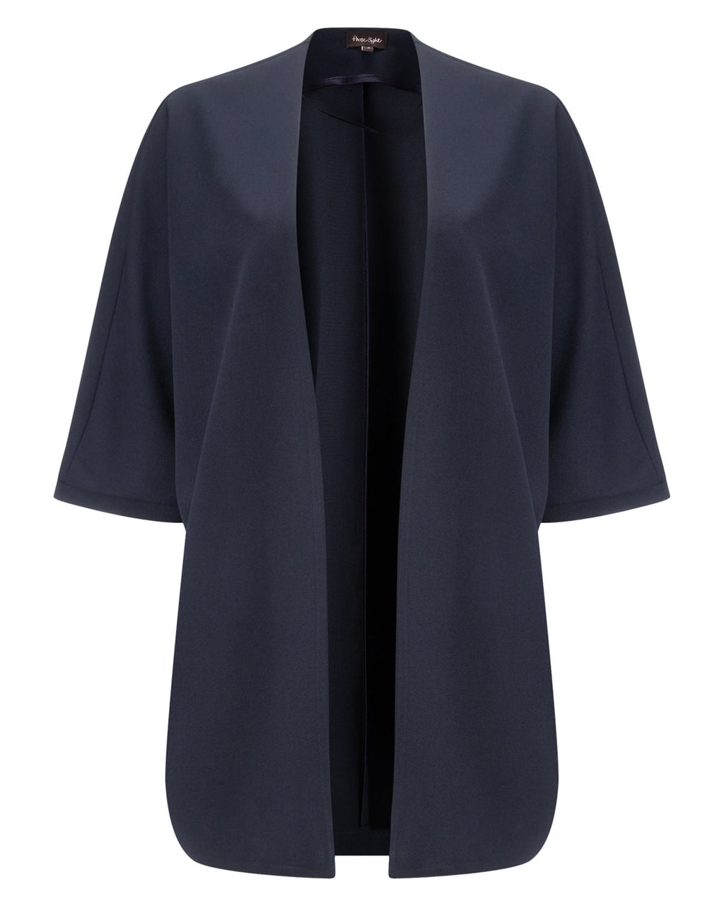 Antonia Cover Up - pattern: plain; length: below the bottom; neckline: collarless open; style: open front; predominant colour: navy; occasions: casual, creative work; fibres: polyester/polyamide - stretch; fit: standard fit; sleeve length: half sleeve; sleeve style: standard; pattern type: fabric; pattern size: standard; texture group: other - light to midweight; season: a/w 2015