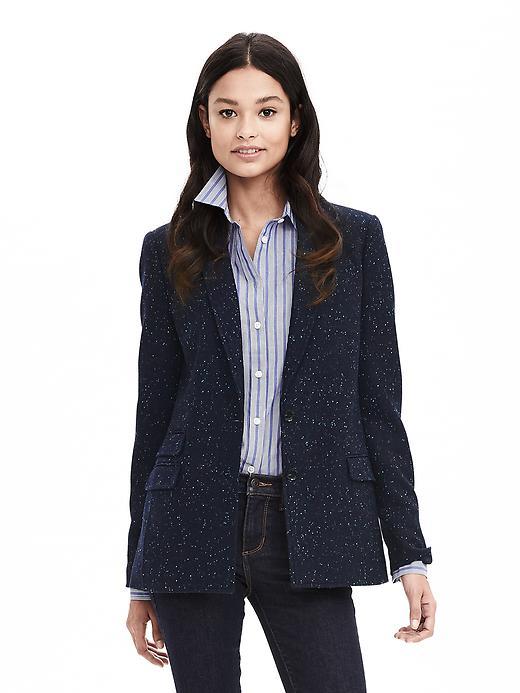 Speckled Navy Hacking Jacket Navy Blue - pattern: plain; style: single breasted blazer; collar: standard lapel/rever collar; predominant colour: navy; occasions: casual, work, creative work; length: standard; fit: tailored/fitted; fibres: wool - mix; sleeve length: long sleeve; sleeve style: standard; collar break: medium; pattern type: fabric; texture group: woven light midweight; season: a/w 2015; wardrobe: basic