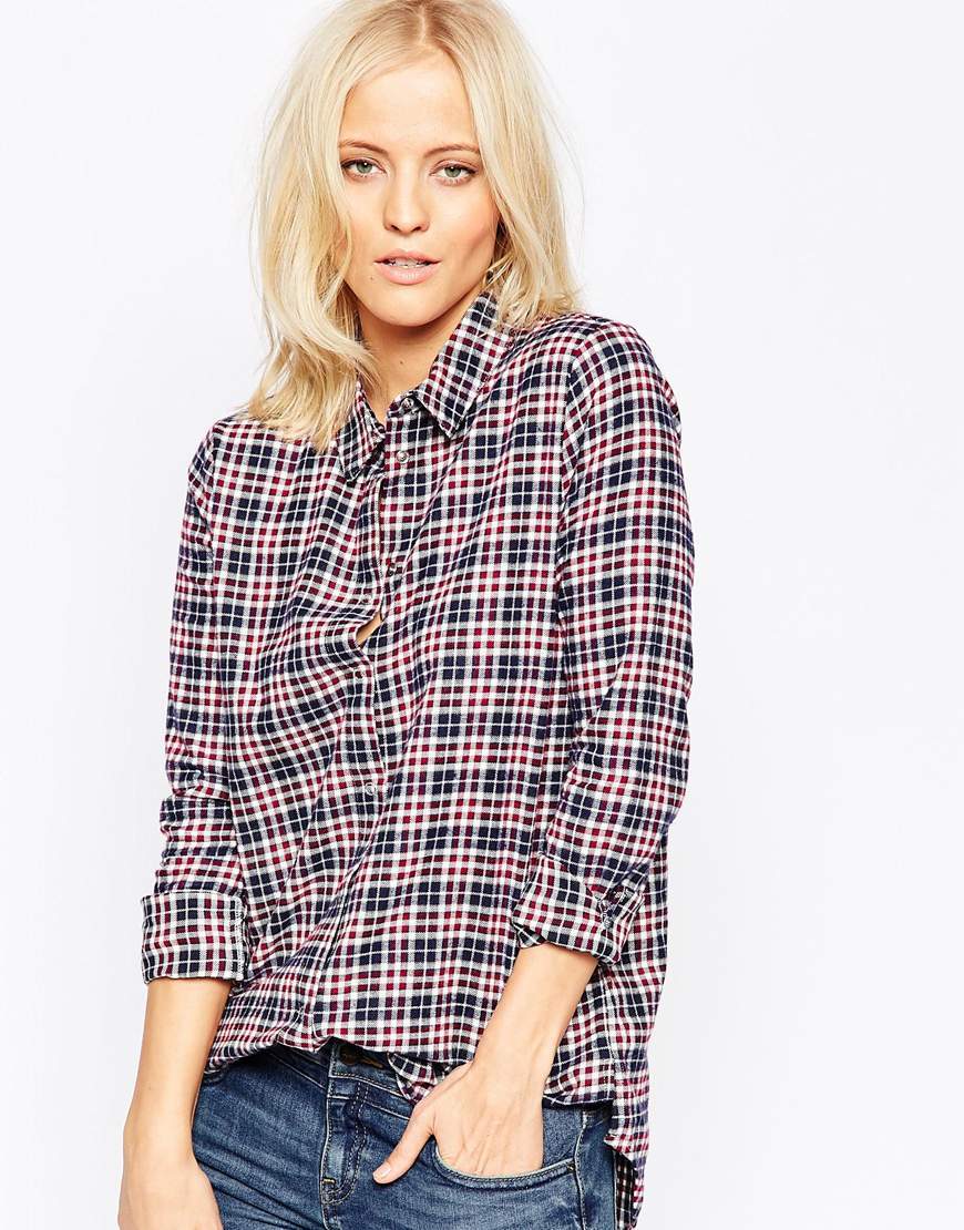 Checked Shirt 470 Dark Red - neckline: shirt collar/peter pan/zip with opening; pattern: checked/gingham; style: shirt; predominant colour: pink; secondary colour: navy; occasions: casual; length: standard; fibres: cotton - 100%; fit: loose; sleeve length: long sleeve; sleeve style: standard; pattern type: fabric; texture group: jersey - stretchy/drapey; multicoloured: multicoloured; season: a/w 2015; wardrobe: highlight