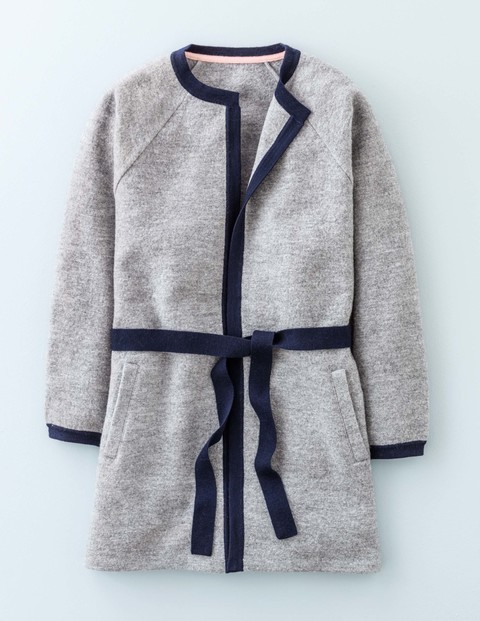 Isabella Belted Cardigan Mid Grey/Navy Women, Mid Grey/Navy - neckline: collarless open; secondary colour: navy; predominant colour: light grey; occasions: casual; style: standard; fibres: wool - 100%; fit: standard fit; length: mid thigh; waist detail: belted waist/tie at waist/drawstring; sleeve length: long sleeve; sleeve style: standard; texture group: knits/crochet; pattern type: fabric; pattern size: standard; pattern: colourblock; season: a/w 2015; wardrobe: highlight