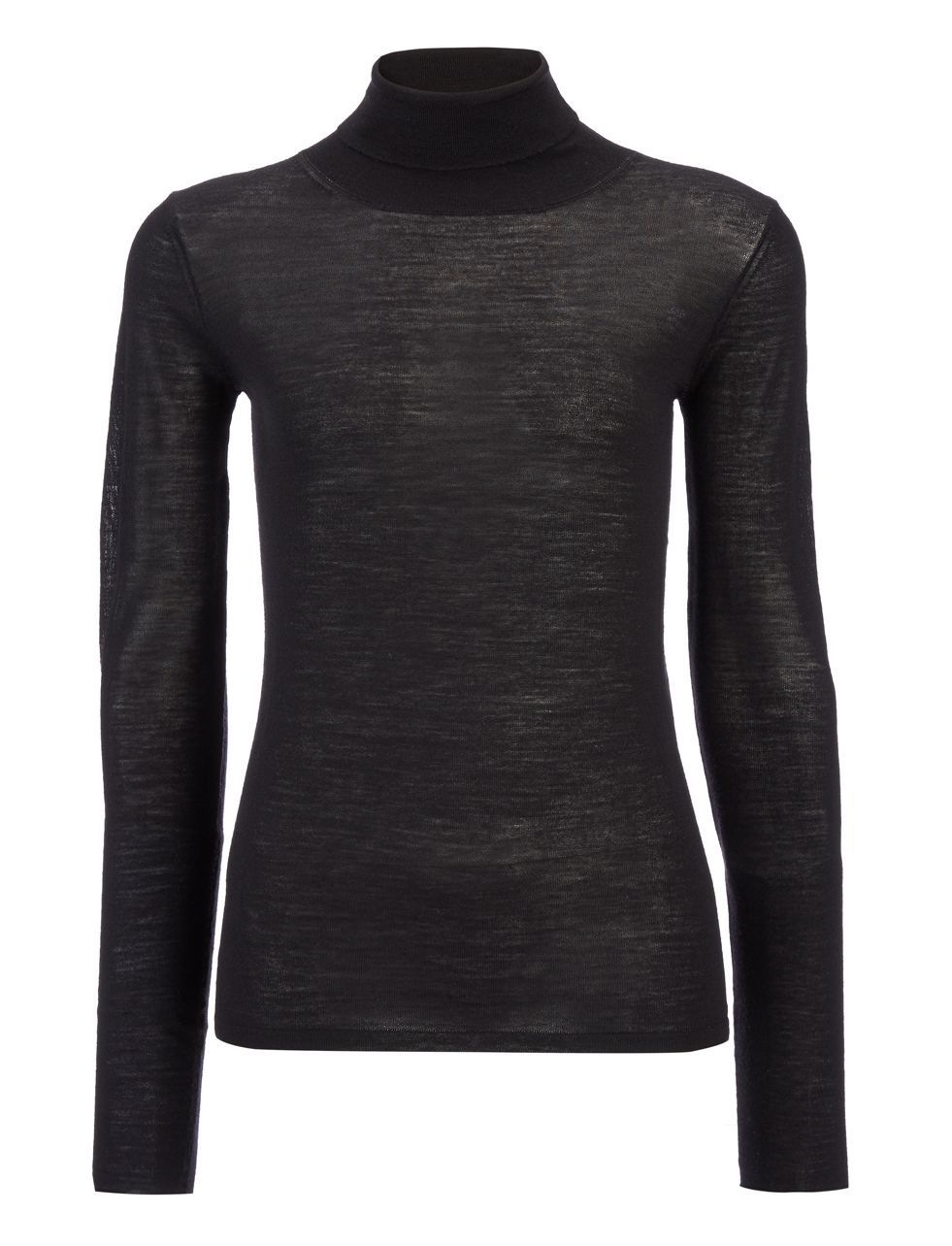 Transparent Roll Neck Knit In Black - pattern: plain; neckline: roll neck; predominant colour: black; occasions: casual; length: standard; style: top; fibres: wool - 100%; fit: body skimming; sleeve length: long sleeve; sleeve style: standard; texture group: knits/crochet; pattern type: fabric; season: a/w 2015; wardrobe: basic
