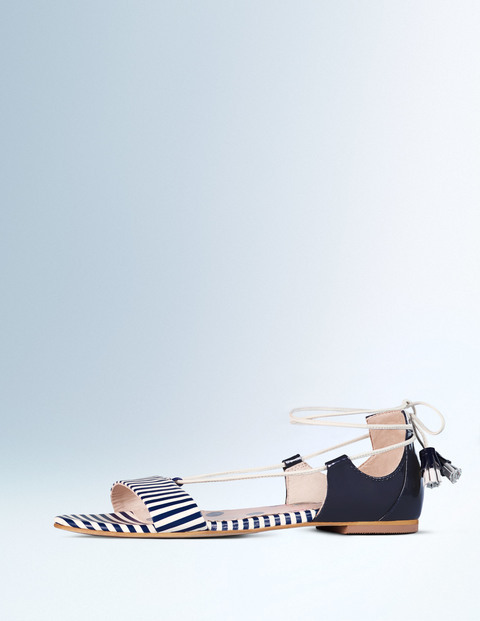 Sienna Sandal Navy & Ivory Stripe Women, Navy & Ivory Stripe - predominant colour: navy; occasions: casual, holiday, creative work; material: leather; heel height: flat; ankle detail: ankle tie; heel: block; toe: open toe/peeptoe; style: strappy; finish: plain; pattern: striped; season: a/w 2015; wardrobe: highlight
