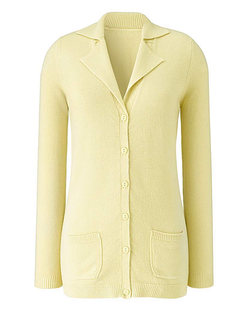 Super Soft Collar And Rever Cardigan - neckline: v-neck; pattern: plain; length: below the bottom; predominant colour: primrose yellow; occasions: casual, creative work; style: standard; fit: standard fit; fibres: cashmere - 100%; sleeve length: long sleeve; sleeve style: standard; texture group: knits/crochet; pattern type: knitted - fine stitch; season: a/w 2015; wardrobe: highlight