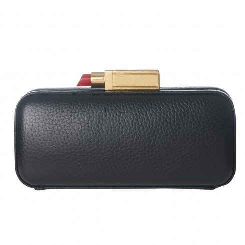 Black Grainy Leather Carrie Clutch - secondary colour: gold; predominant colour: black; occasions: evening, occasion; type of pattern: standard; style: clutch; length: hand carry; size: small; material: leather; pattern: plain; finish: plain; embellishment: chain/metal; season: s/s 2016; wardrobe: event