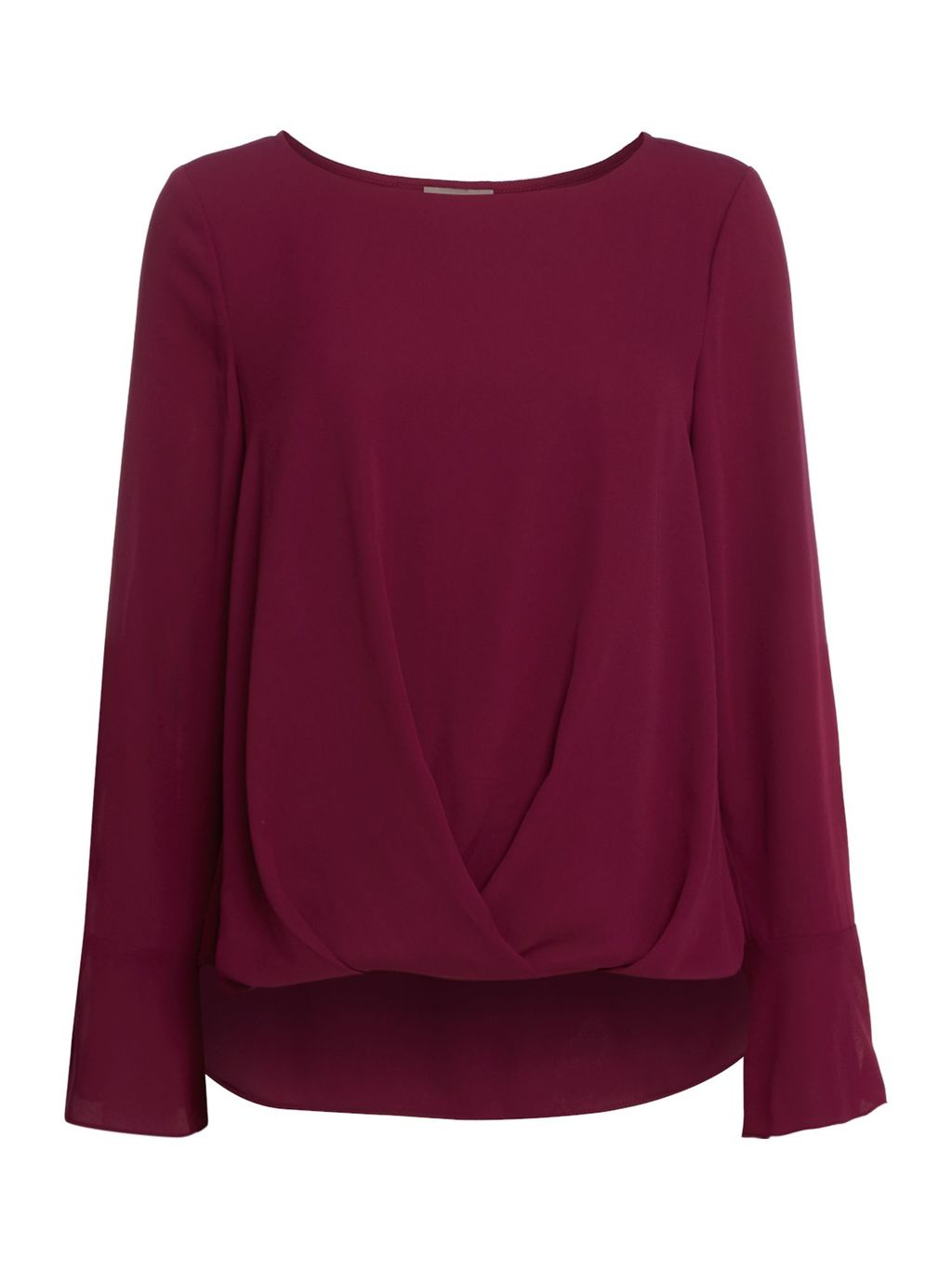 Long Sleeve Woven Blouse, Plum - neckline: round neck; pattern: plain; style: blouse; predominant colour: purple; occasions: casual, creative work; length: standard; fibres: polyester/polyamide - 100%; fit: body skimming; sleeve length: long sleeve; sleeve style: standard; pattern type: fabric; texture group: suede; season: s/s 2016; wardrobe: highlight