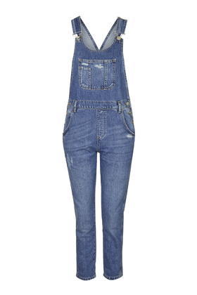 Moto Long Denim Dungaree - sleeve style: standard vest straps/shoulder straps; pattern: plain; predominant colour: denim; occasions: casual, creative work; length: ankle length; fit: body skimming; neckline: scoop; fibres: cotton - 100%; sleeve length: sleeveless; texture group: denim; style: dungarees; pattern type: fabric; trends: tomboy girl; season: s/s 2016; wardrobe: highlight