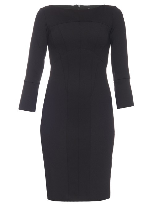 Francis Dress - style: shift; length: mid thigh; neckline: slash/boat neckline; fit: tailored/fitted; pattern: plain; hip detail: draws attention to hips; predominant colour: navy; occasions: evening, creative work; fibres: polyester/polyamide - stretch; sleeve length: 3/4 length; sleeve style: standard; texture group: jersey - clingy; pattern type: fabric; season: s/s 2016; wardrobe: highlight