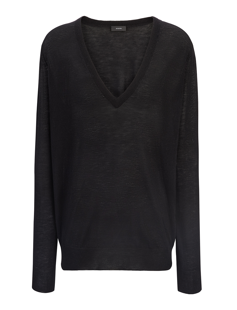 Cashair And Patch V Neck Intarsia Sweater In Black - neckline: v-neck; pattern: plain; length: below the bottom; style: standard; predominant colour: black; occasions: casual; fit: standard fit; fibres: cashmere - 100%; sleeve length: long sleeve; sleeve style: standard; texture group: knits/crochet; pattern type: knitted - fine stitch; season: s/s 2016; wardrobe: investment