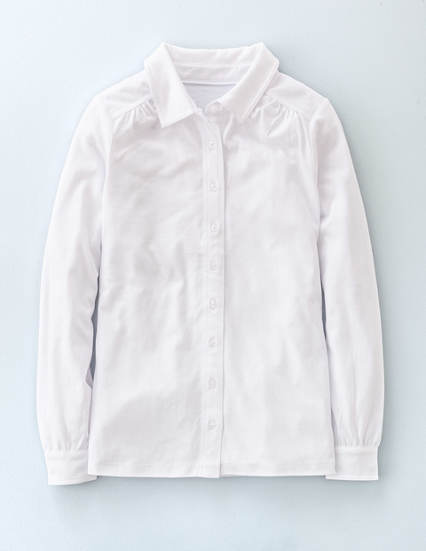 Jersey Shirt White Women, White - neckline: shirt collar/peter pan/zip with opening; pattern: plain; length: below the bottom; style: shirt; predominant colour: white; occasions: casual, work, creative work; fibres: polyester/polyamide - mix; fit: body skimming; sleeve length: long sleeve; sleeve style: standard; texture group: cotton feel fabrics; pattern type: fabric; season: s/s 2016; wardrobe: basic