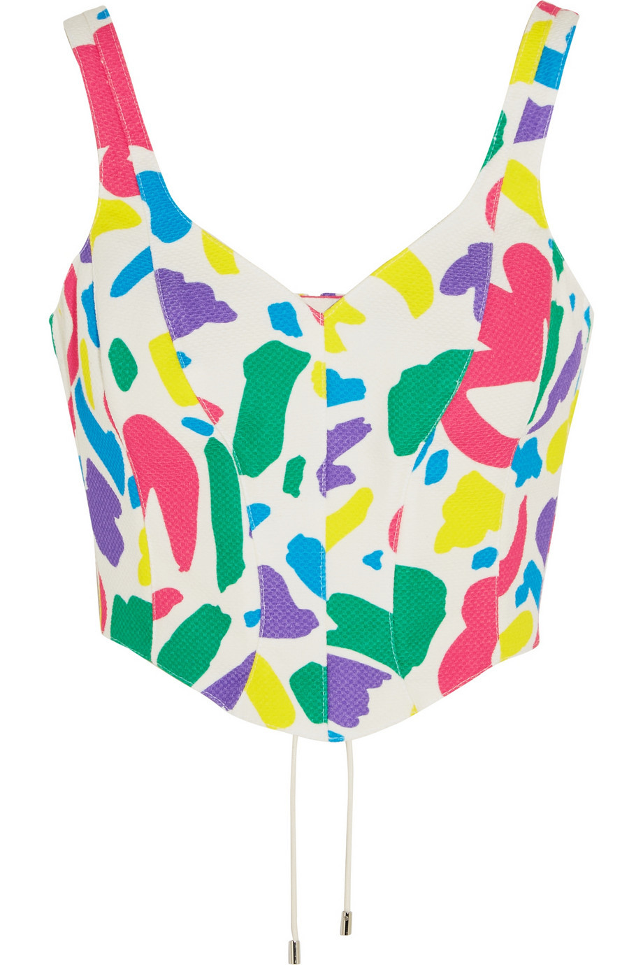 Cropped Printed Cotton Jacquard Top Green - neckline: v-neck; sleeve style: spaghetti straps; length: cropped; predominant colour: white; secondary colour: hot pink; occasions: casual; fibres: cotton - 100%; fit: tailored/fitted; sleeve length: sleeveless; texture group: cotton feel fabrics; pattern type: fabric; pattern size: standard; pattern: patterned/print; style: bandeau/bralet; multicoloured: multicoloured; season: s/s 2016; wardrobe: highlight