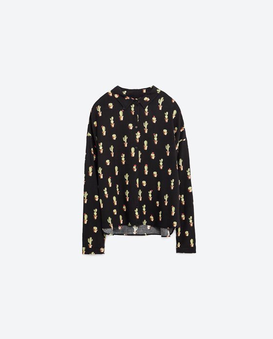 Printed Blouse - neckline: shirt collar/peter pan/zip with opening; style: shirt; secondary colour: primrose yellow; predominant colour: black; occasions: casual; length: standard; fibres: viscose/rayon - 100%; fit: body skimming; sleeve length: long sleeve; sleeve style: standard; pattern type: fabric; pattern: patterned/print; texture group: woven light midweight; multicoloured: multicoloured; season: s/s 2016; wardrobe: highlight