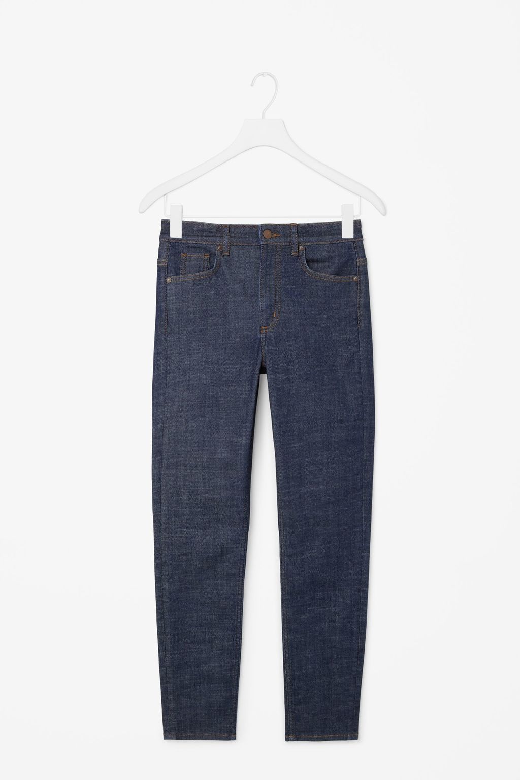 Tapered Slim Fit Jeans - length: standard; pattern: plain; style: slim leg; waist: mid/regular rise; predominant colour: navy; occasions: casual; fibres: cotton - stretch; jeans detail: dark wash; texture group: denim; pattern type: fabric; season: s/s 2016; wardrobe: basic