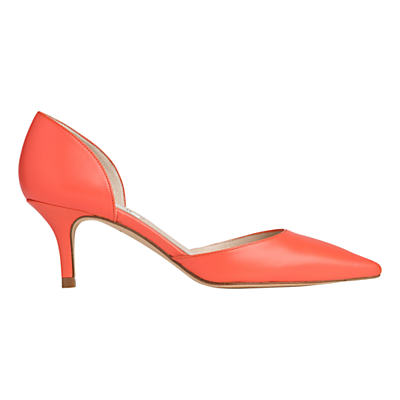 Florine Two Part Court Shoes - predominant colour: coral; occasions: evening, occasion; material: leather; heel height: mid; heel: stiletto; toe: pointed toe; style: courts; finish: plain; pattern: plain; season: s/s 2016; wardrobe: event