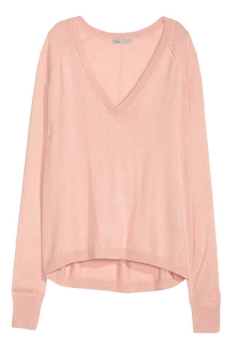 Jumper In A Silk Blend - neckline: v-neck; sleeve style: dolman/batwing; pattern: plain; length: below the bottom; style: standard; predominant colour: nude; occasions: casual; fibres: silk - mix; fit: standard fit; back detail: longer hem at back than at front; sleeve length: long sleeve; texture group: knits/crochet; pattern type: knitted - fine stitch; season: s/s 2016; wardrobe: basic
