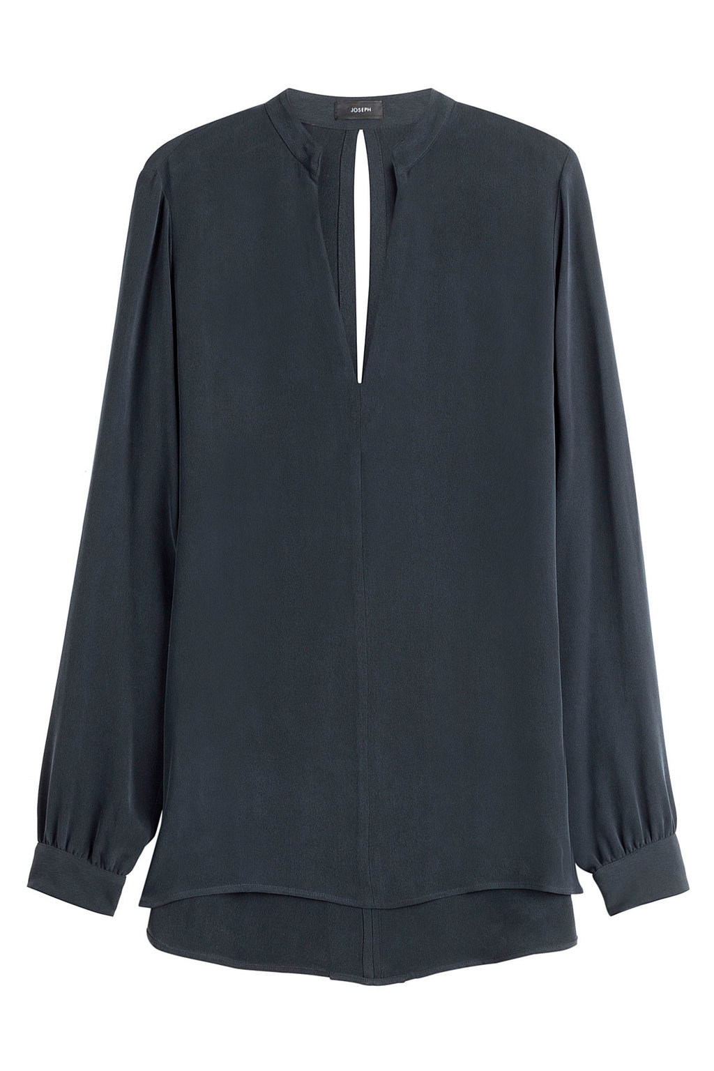 Silk Blouse - pattern: plain; length: below the bottom; style: blouse; predominant colour: navy; occasions: work, occasion; neckline: peep hole neckline; fibres: silk - 100%; fit: loose; sleeve length: long sleeve; sleeve style: standard; texture group: silky - light; pattern type: fabric; season: s/s 2016; wardrobe: basic