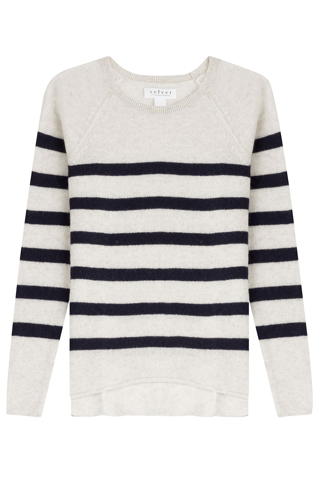 Striped Cashmere Pullover Stripes - neckline: round neck; pattern: horizontal stripes; style: standard; predominant colour: ivory/cream; secondary colour: navy; occasions: casual, creative work; length: standard; fit: standard fit; fibres: cashmere - 100%; sleeve length: long sleeve; sleeve style: standard; texture group: knits/crochet; pattern type: knitted - fine stitch; pattern size: standard; season: s/s 2016; wardrobe: highlight