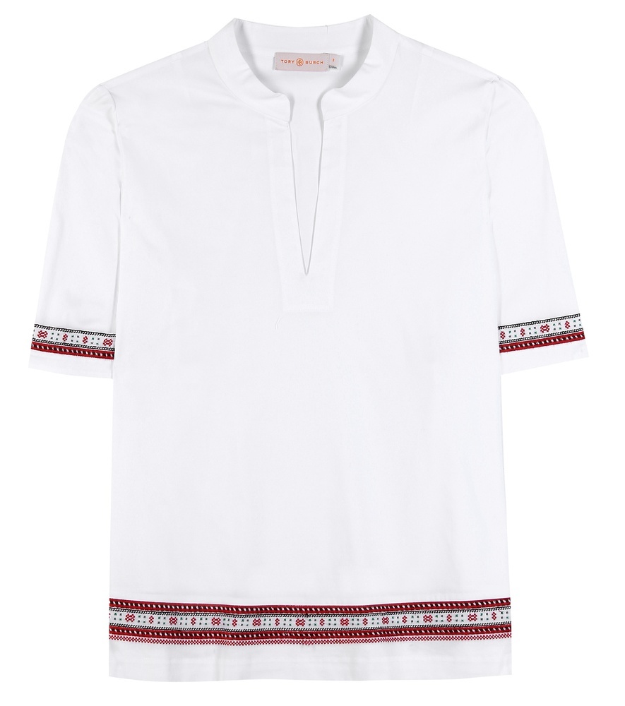 Embroidered Cotton Tunic - neckline: round neck; pattern: plain; length: below the bottom; style: tunic; predominant colour: white; occasions: casual, creative work; fibres: cotton - 100%; fit: straight cut; sleeve length: short sleeve; sleeve style: standard; texture group: cotton feel fabrics; pattern type: fabric; season: s/s 2016; wardrobe: basic
