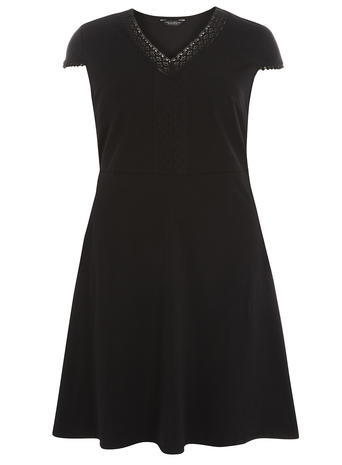 Womens Dp Curve Black Pom Pom Trim Fit And Flare Dress, Black - neckline: v-neck; sleeve style: capped; pattern: plain; predominant colour: black; occasions: evening; length: just above the knee; fit: fitted at waist & bust; style: fit & flare; fibres: cotton - stretch; sleeve length: short sleeve; pattern type: fabric; texture group: jersey - stretchy/drapey; season: s/s 2016; wardrobe: event