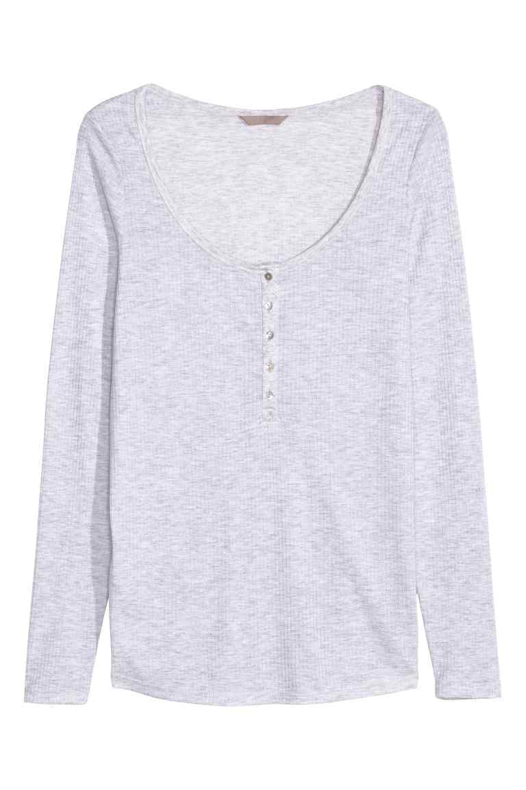 + Henley Shirt - pattern: plain; predominant colour: light grey; occasions: casual; length: standard; style: top; neckline: scoop; fibres: polyester/polyamide - mix; fit: body skimming; sleeve length: long sleeve; sleeve style: standard; pattern type: fabric; texture group: jersey - stretchy/drapey; season: s/s 2016; wardrobe: basic