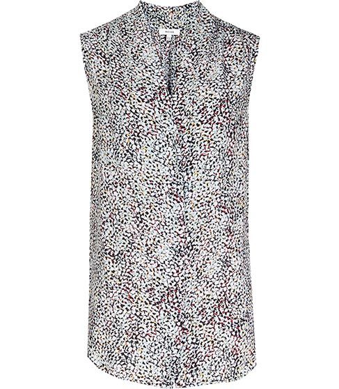 Aubrey Printed Sleeveless Top - neckline: v-neck; sleeve style: sleeveless; secondary colour: white; predominant colour: black; occasions: casual; length: standard; style: top; fibres: polyester/polyamide - 100%; fit: body skimming; sleeve length: sleeveless; trends: monochrome; pattern type: fabric; pattern size: standard; pattern: patterned/print; texture group: woven light midweight; multicoloured: multicoloured; season: s/s 2016; wardrobe: highlight