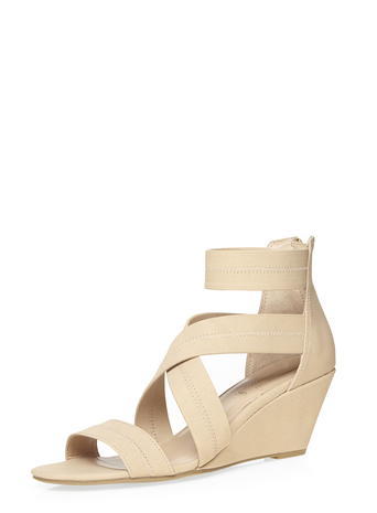 Womens Nude 'vixen' Elastic Wedges Nude - predominant colour: nude; occasions: casual; material: faux leather; heel height: high; ankle detail: ankle strap; heel: wedge; toe: open toe/peeptoe; style: strappy; finish: plain; pattern: plain; season: s/s 2016; wardrobe: investment