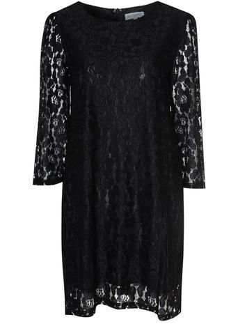 Womens *Alice & You Black Lace Swing Dress Black - style: shift; length: mid thigh; neckline: round neck; predominant colour: black; occasions: evening; fit: body skimming; fibres: polyester/polyamide - 100%; sleeve length: 3/4 length; sleeve style: standard; texture group: lace; pattern type: fabric; pattern size: light/subtle; pattern: patterned/print; shoulder detail: sheer at shoulder; season: s/s 2016; wardrobe: event
