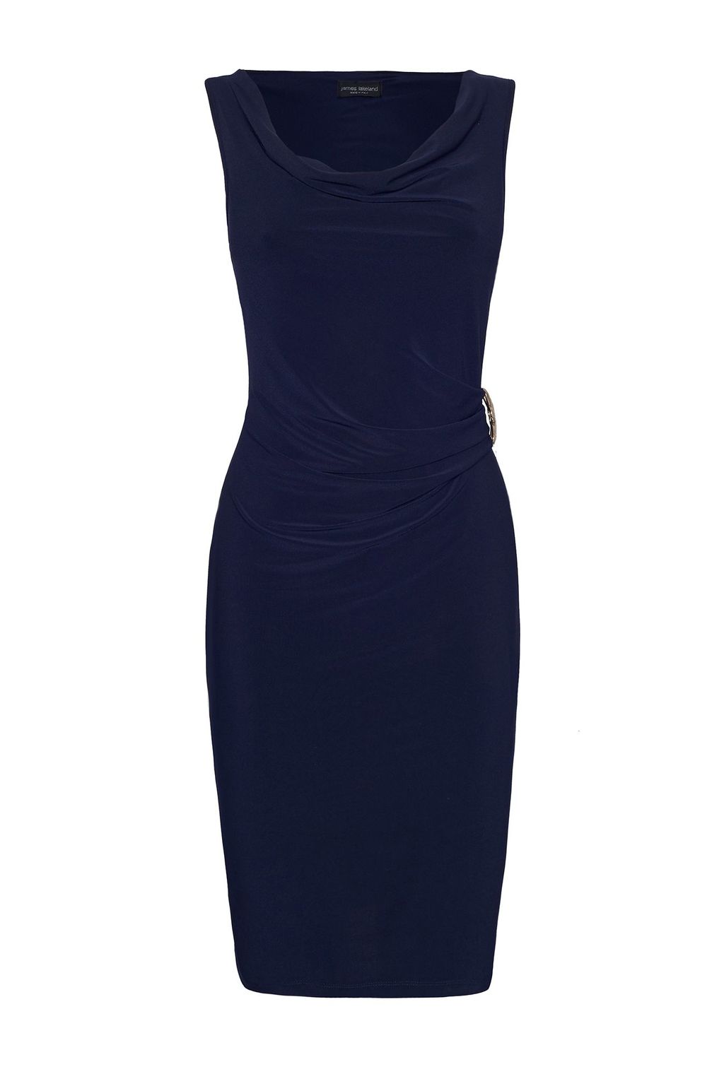 Sleeveless Side Ruched Dress, Navy - style: shift; neckline: cowl/draped neck; pattern: plain; sleeve style: sleeveless; waist detail: flattering waist detail; predominant colour: navy; occasions: evening, occasion; length: just above the knee; fit: body skimming; fibres: polyester/polyamide - stretch; sleeve length: sleeveless; texture group: jersey - clingy; pattern type: fabric; season: s/s 2016; wardrobe: event