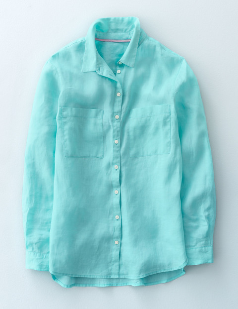 The Linen Shirt Aqua Sky Women, Aqua Sky - neckline: shirt collar/peter pan/zip with opening; pattern: plain; length: below the bottom; style: shirt; predominant colour: pale blue; occasions: casual, creative work; fibres: linen - 100%; fit: straight cut; sleeve length: long sleeve; sleeve style: standard; texture group: cotton feel fabrics; pattern type: fabric; season: s/s 2016; wardrobe: highlight