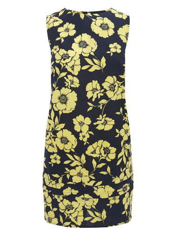 Womens Floral Printed Linen Shift Dress, Navy, Navy/Green - style: shift; length: mini; sleeve style: sleeveless; predominant colour: navy; secondary colour: yellow; occasions: casual; fit: body skimming; fibres: linen - 100%; neckline: crew; sleeve length: sleeveless; pattern type: fabric; pattern: florals; texture group: other - light to midweight; season: s/s 2016; wardrobe: highlight