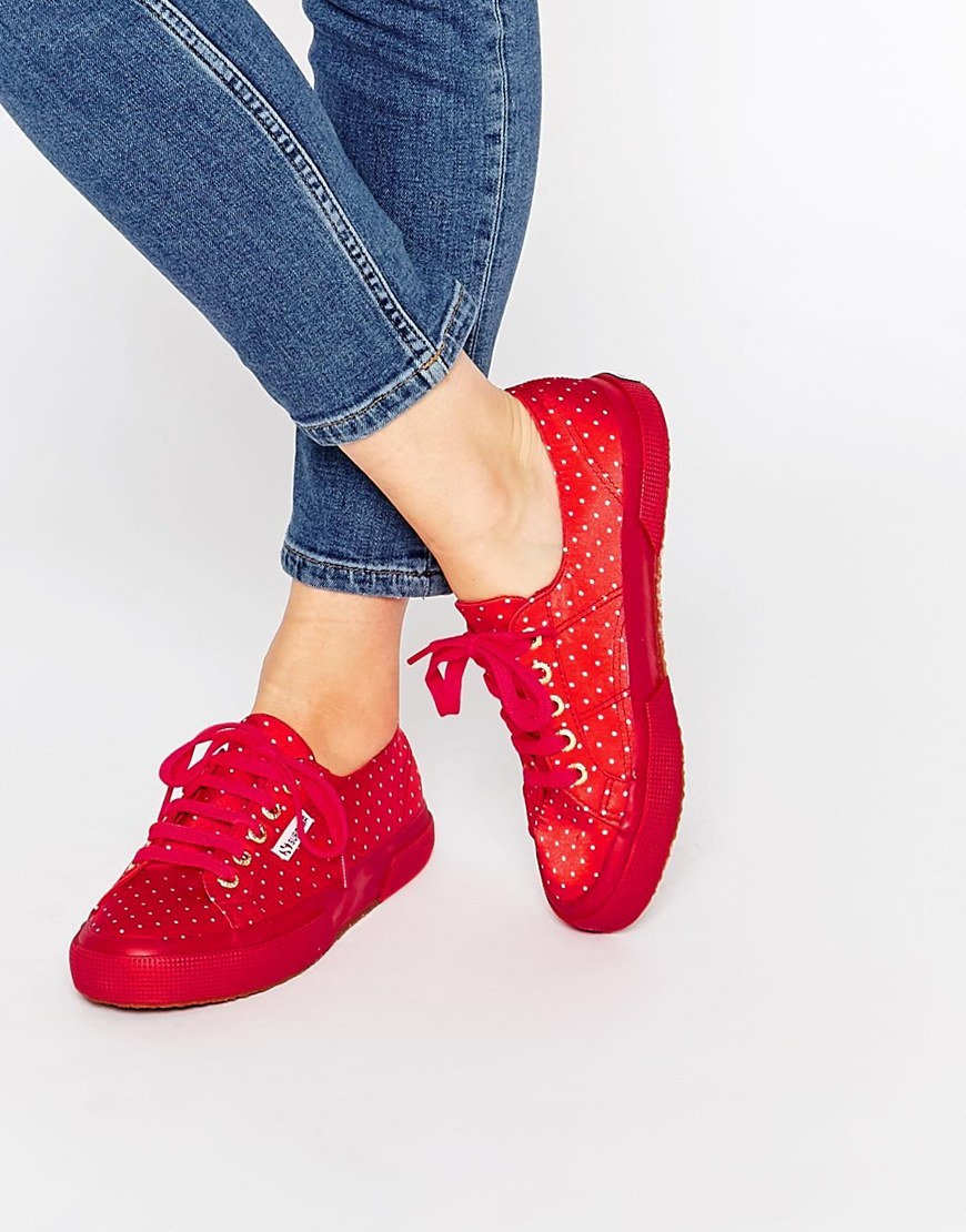 2750 Classic Red Dot Plimsoll Trainers Red Dot - predominant colour: true red; occasions: casual; material: fabric; heel height: flat; toe: round toe; style: trainers; finish: plain; pattern: plain; season: s/s 2016; wardrobe: highlight
