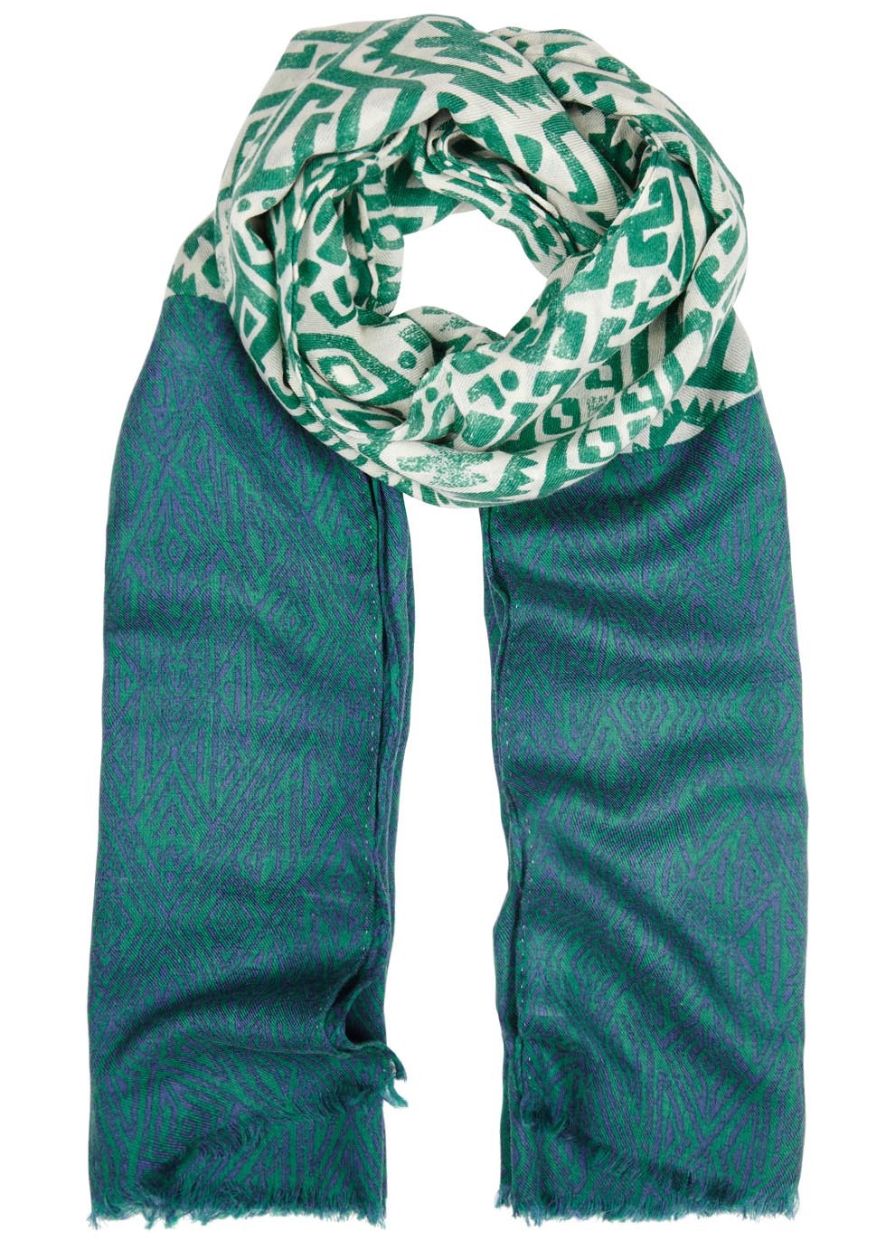 Green Printed Cashmere Blend Scarf - predominant colour: dark green; occasions: casual; type of pattern: standard; style: regular; size: standard; pattern: patterned/print; material: cashmere; season: s/s 2016; wardrobe: highlight
