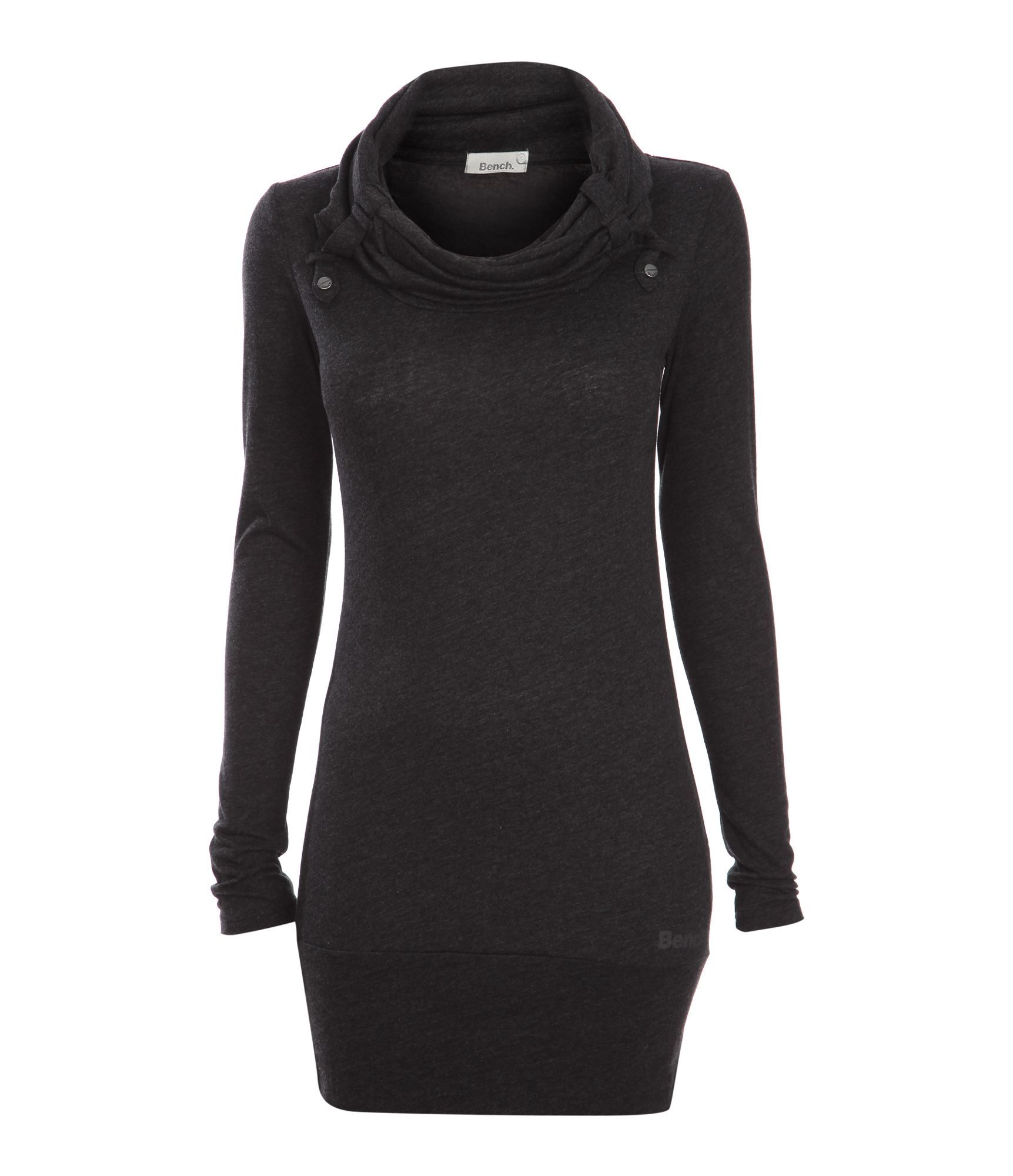 Women's Pulley Long Sleeve Tee, Black - pattern: plain; neckline: roll neck; hip detail: fitted at hip, fitted hem at hip; predominant colour: charcoal; occasions: casual; style: roll neck; fibres: cotton - stretch; fit: tight; length: mid thigh; sleeve length: long sleeve; sleeve style: standard; pattern type: knitted - other; pattern size: standard