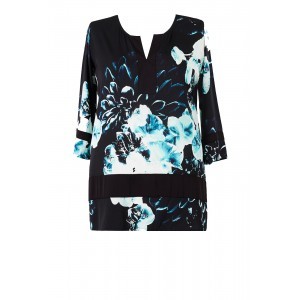 Double Silk Border Kaftan - length: below the bottom; style: kaftan; secondary colour: white; predominant colour: black; occasions: casual; neckline: collarstand & mandarin with v-neck; fibres: silk - 100%; fit: loose; sleeve length: 3/4 length; sleeve style: standard; texture group: silky - light; pattern type: fabric; pattern: florals; multicoloured: multicoloured; season: s/s 2016; wardrobe: highlight