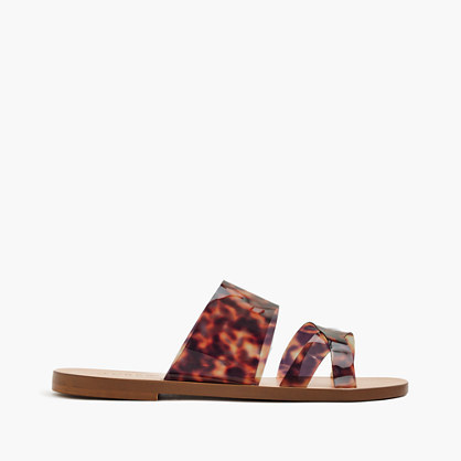 Bali Tortoise Slides - predominant colour: chocolate brown; secondary colour: tan; occasions: casual, holiday; material: leather; heel height: flat; heel: standard; toe: open toe/peeptoe; style: strappy; finish: plain; pattern: animal print; season: s/s 2016; wardrobe: highlight