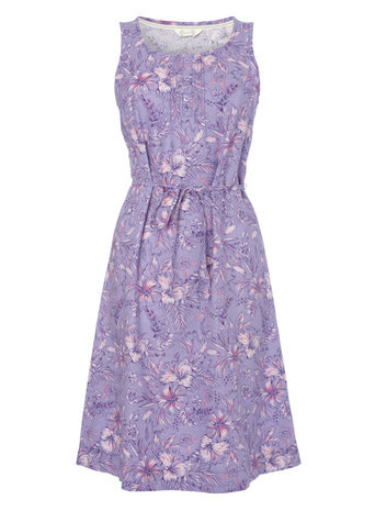 Womens Purple Print Linen Blend Sundress, Purple Prt - neckline: round neck; sleeve style: sleeveless; style: sundress; waist detail: belted waist/tie at waist/drawstring; predominant colour: lilac; occasions: casual; length: just above the knee; fit: body skimming; fibres: linen - mix; sleeve length: sleeveless; pattern type: fabric; pattern: florals; texture group: jersey - stretchy/drapey; season: s/s 2016; wardrobe: highlight