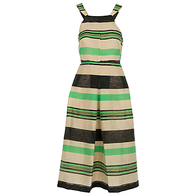 Miriam Stripe Dress, Multi - length: below the knee; pattern: horizontal stripes; sleeve style: sleeveless; predominant colour: emerald green; secondary colour: stone; fit: fitted at waist & bust; style: fit & flare; fibres: linen - mix; occasions: occasion; sleeve length: sleeveless; neckline: medium square neck; pattern type: fabric; pattern size: standard; texture group: other - light to midweight; season: s/s 2016; wardrobe: event