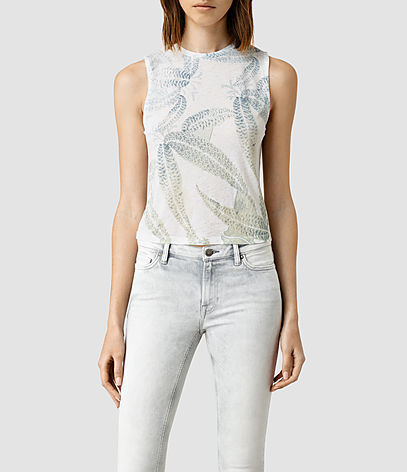 Fuji Eli Tee - sleeve style: sleeveless; predominant colour: white; secondary colour: light grey; occasions: casual; length: standard; style: top; fibres: cotton - mix; fit: body skimming; neckline: crew; sleeve length: sleeveless; pattern type: fabric; pattern: florals; texture group: jersey - stretchy/drapey; multicoloured: multicoloured; season: s/s 2016; wardrobe: highlight