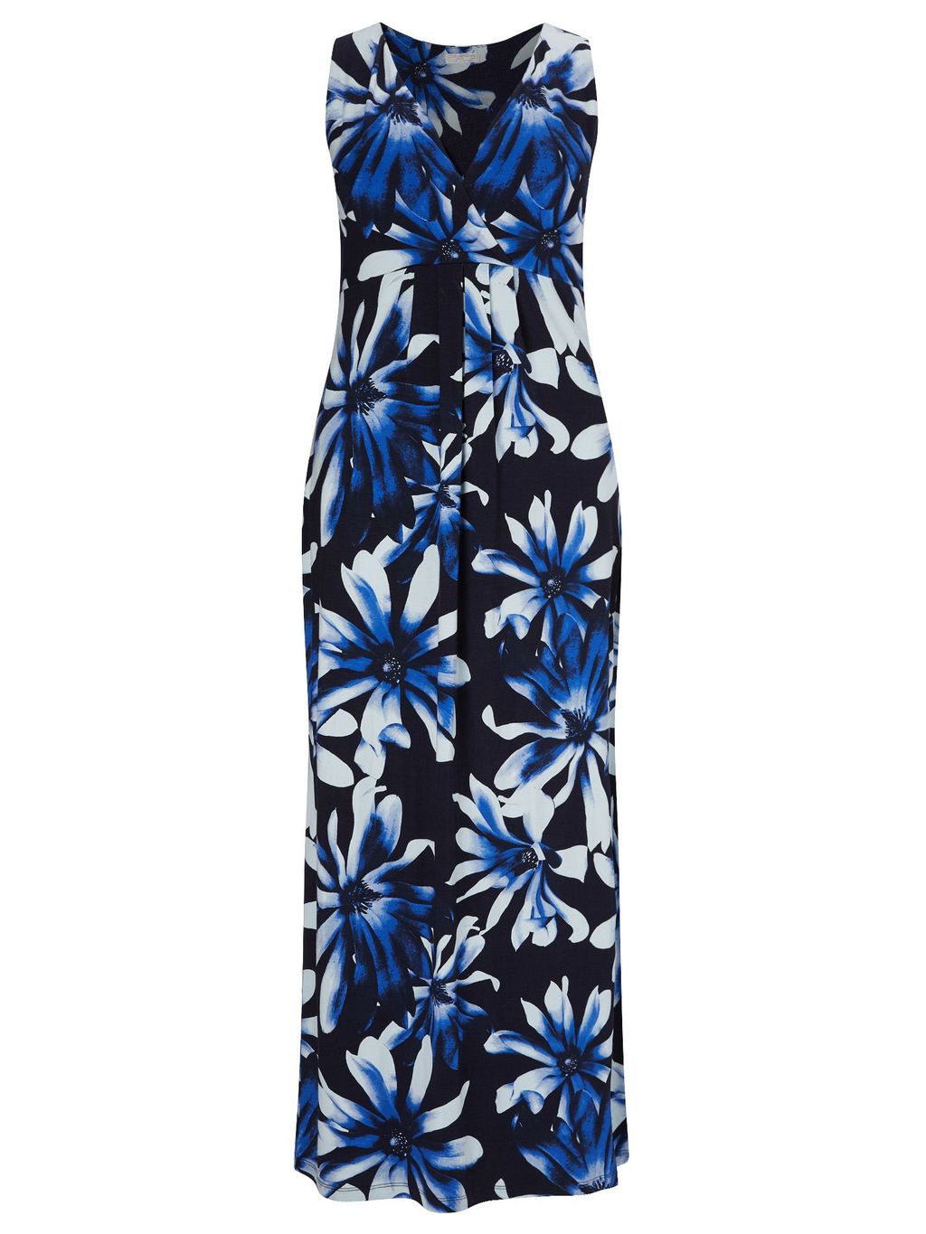 Anise Print Maxi Dress, Blue - style: tea dress; neckline: v-neck; sleeve style: sleeveless; secondary colour: white; predominant colour: navy; occasions: evening; length: floor length; fit: body skimming; fibres: viscose/rayon - stretch; sleeve length: sleeveless; pattern type: fabric; pattern: florals; texture group: jersey - stretchy/drapey; multicoloured: multicoloured; season: s/s 2016; wardrobe: event