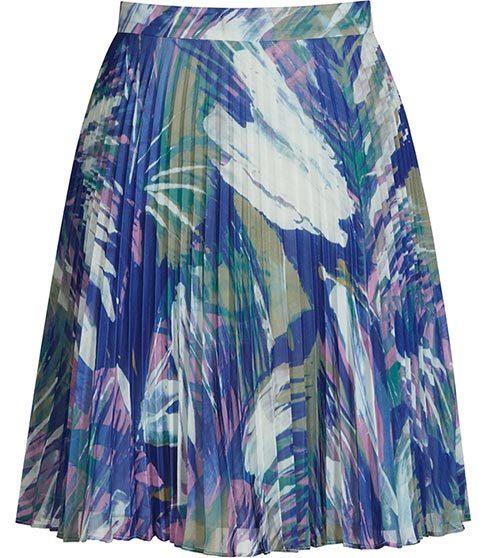 Nettle Knife Pleat Mini Skirt - length: mid thigh; fit: loose/voluminous; style: pleated; waist: high rise; secondary colour: blush; predominant colour: royal blue; fibres: polyester/polyamide - 100%; hip detail: adds bulk at the hips; waist detail: feature waist detail; texture group: sheer fabrics/chiffon/organza etc.; pattern type: fabric; pattern: patterned/print; occasions: creative work; multicoloured: multicoloured; season: s/s 2016; wardrobe: highlight