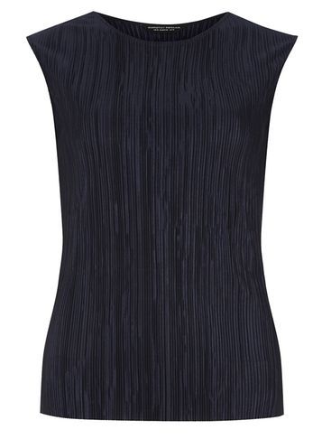 Womens Navy Plisse Tank Top Blue - sleeve style: capped; pattern: plain; predominant colour: navy; occasions: casual, evening, creative work; length: standard; style: top; fibres: polyester/polyamide - 100%; fit: body skimming; neckline: crew; sleeve length: sleeveless; pattern type: fabric; texture group: other - light to midweight; season: s/s 2016; wardrobe: basic