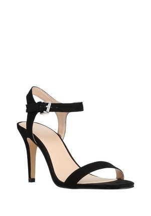 Faux Suede Ankle Strap Sandals In Black Size Adult 06 1/2 - predominant colour: black; occasions: evening, occasion; material: faux leather; heel height: high; ankle detail: ankle strap; heel: stiletto; toe: open toe/peeptoe; style: strappy; finish: plain; pattern: plain; season: s/s 2016; wardrobe: event