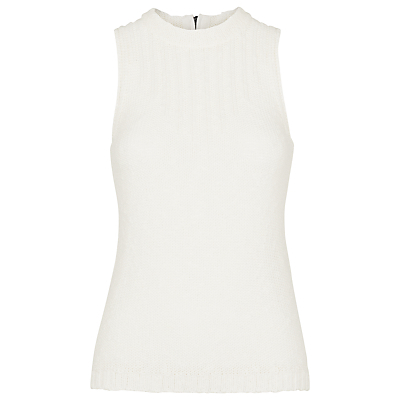 Zip Back Knitted Vest - pattern: plain; sleeve style: sleeveless; neckline: high neck; predominant colour: white; occasions: casual, creative work; length: standard; style: top; fibres: cotton - mix; fit: body skimming; sleeve length: sleeveless; texture group: knits/crochet; pattern type: knitted - fine stitch; season: s/s 2016; wardrobe: highlight; embellishment location: bust
