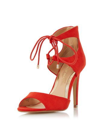 Womens **Head Over Heels Modern Ghillie Sandals Orange - predominant colour: true red; occasions: evening, occasion; heel height: high; ankle detail: ankle tie; heel: stiletto; toe: open toe/peeptoe; style: strappy; finish: plain; pattern: plain; material: faux suede; season: s/s 2016; wardrobe: event
