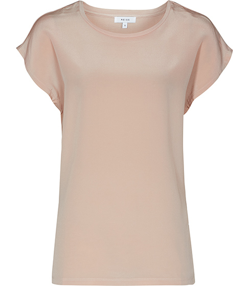 Kiki Silk Front T Shirt - sleeve style: capped; pattern: plain; style: t-shirt; predominant colour: blush; occasions: casual; length: standard; fibres: silk - 100%; fit: straight cut; neckline: crew; sleeve length: short sleeve; texture group: silky - light; pattern type: fabric; season: s/s 2016; wardrobe: basic