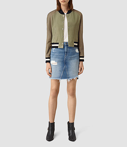 Distressed Denim Skirt - length: mini; pattern: plain; fit: body skimming; waist: mid/regular rise; predominant colour: denim; occasions: casual, creative work; style: mini skirt; fibres: cotton - 100%; texture group: denim; pattern type: fabric; season: s/s 2016; wardrobe: basic