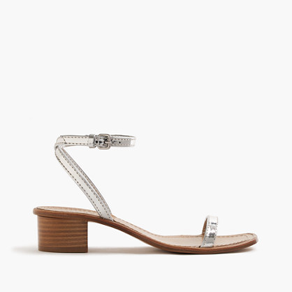 Metallic Block Heel Sandals - predominant colour: silver; occasions: casual, holiday; material: leather; heel height: mid; ankle detail: ankle strap; heel: block; toe: open toe/peeptoe; style: standard; finish: metallic; pattern: plain; season: s/s 2016; wardrobe: highlight