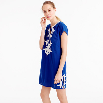 Gallabia™ New York Mini Dress - style: shift; length: mid thigh; neckline: v-neck; secondary colour: white; predominant colour: royal blue; occasions: casual; fit: body skimming; fibres: cotton - mix; sleeve length: short sleeve; sleeve style: standard; pattern type: fabric; pattern: florals; texture group: jersey - stretchy/drapey; embellishment: embroidered; season: s/s 2016; wardrobe: highlight