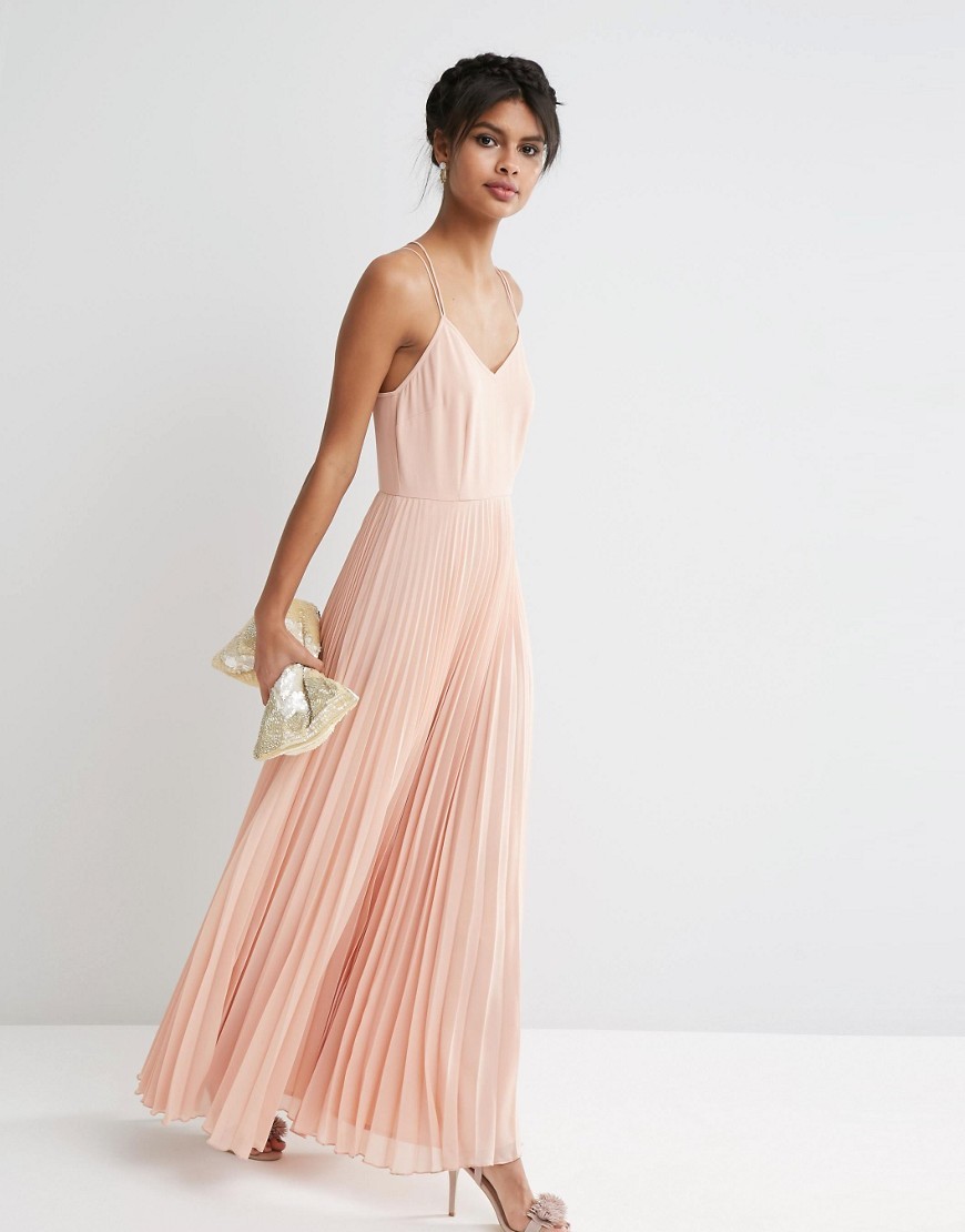 Woven Cami Maxi Dress With Pleated Skirt Nude - neckline: v-neck; sleeve style: spaghetti straps; pattern: plain; style: maxi dress; predominant colour: nude; occasions: evening; length: floor length; fit: body skimming; fibres: cotton - 100%; sleeve length: sleeveless; texture group: sheer fabrics/chiffon/organza etc.; pattern type: fabric; season: s/s 2016; wardrobe: event