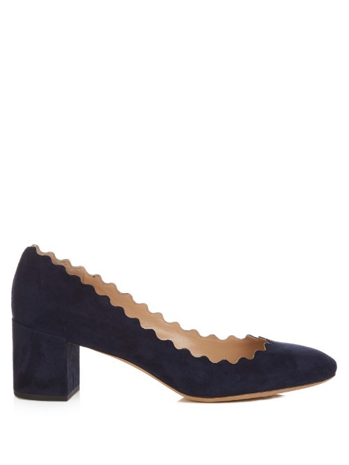 Lauren Scallop Edged Suede Pumps - predominant colour: black; occasions: work; material: suede; heel height: mid; heel: block; toe: round toe; style: courts; finish: plain; pattern: plain; season: s/s 2016; wardrobe: investment